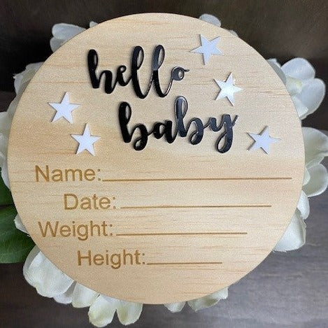 Baby Birth Announcement Wooden disc