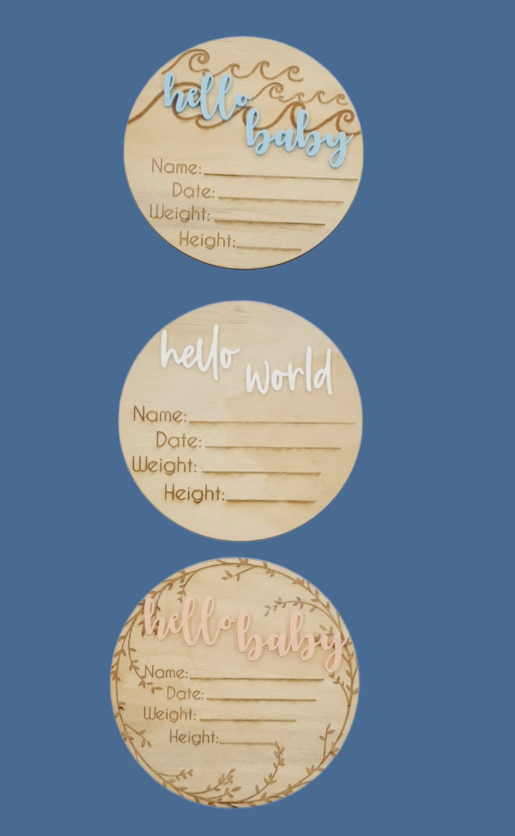 Baby Birth Announcement Wooden disc