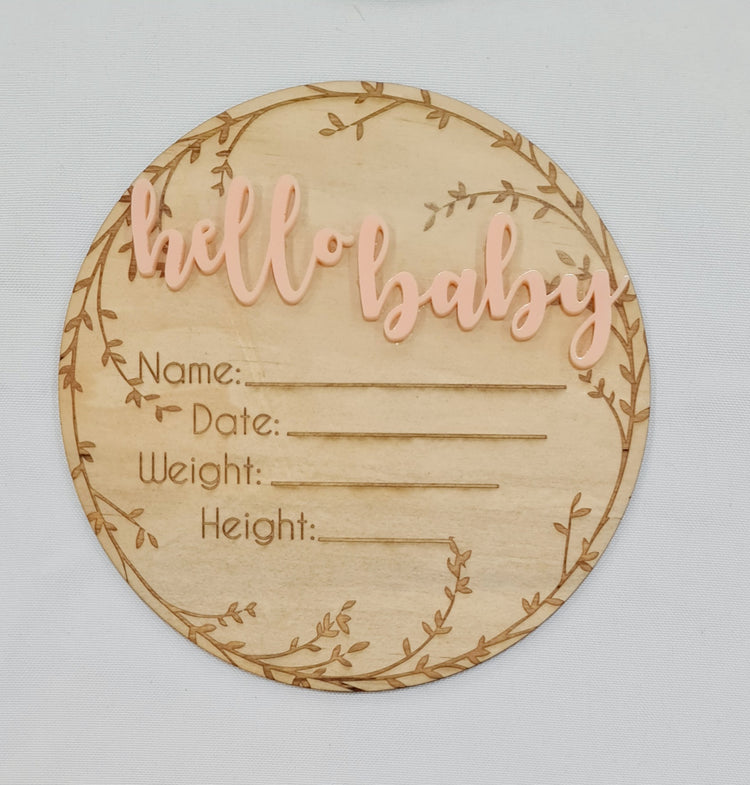 Baby Birth Announcement Wooden disc