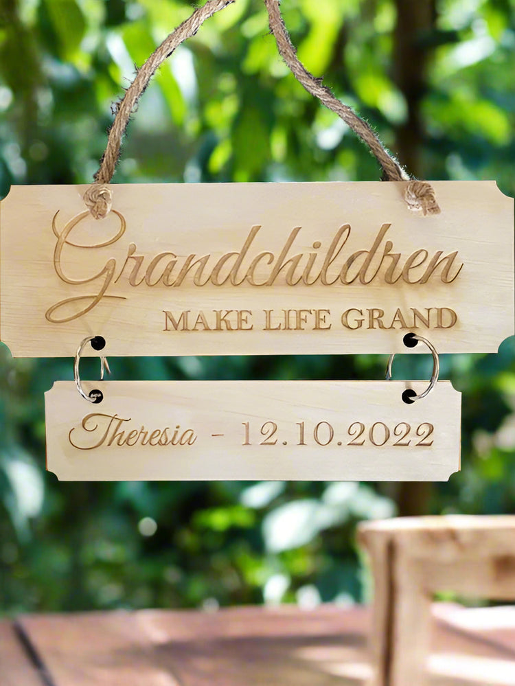 Grandchildren Personalised Wooden Wall Hanger