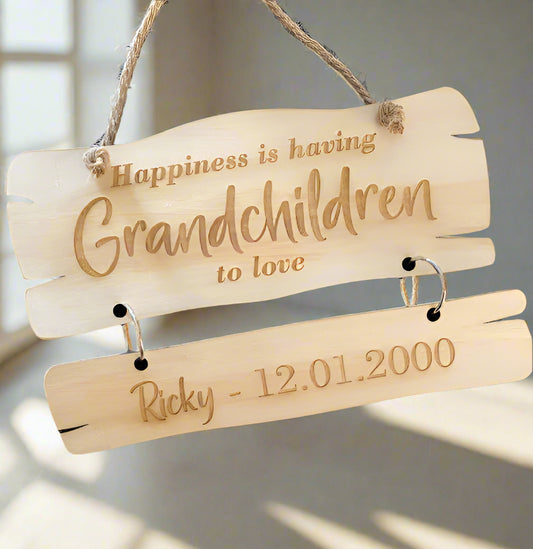 Grandchildren Personalised Wooden Wall Hanger